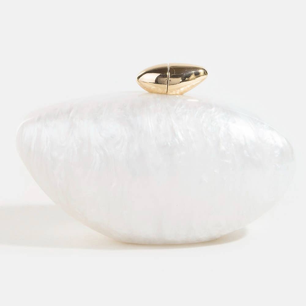 White pearlescent bridal clutch bag  on a white background