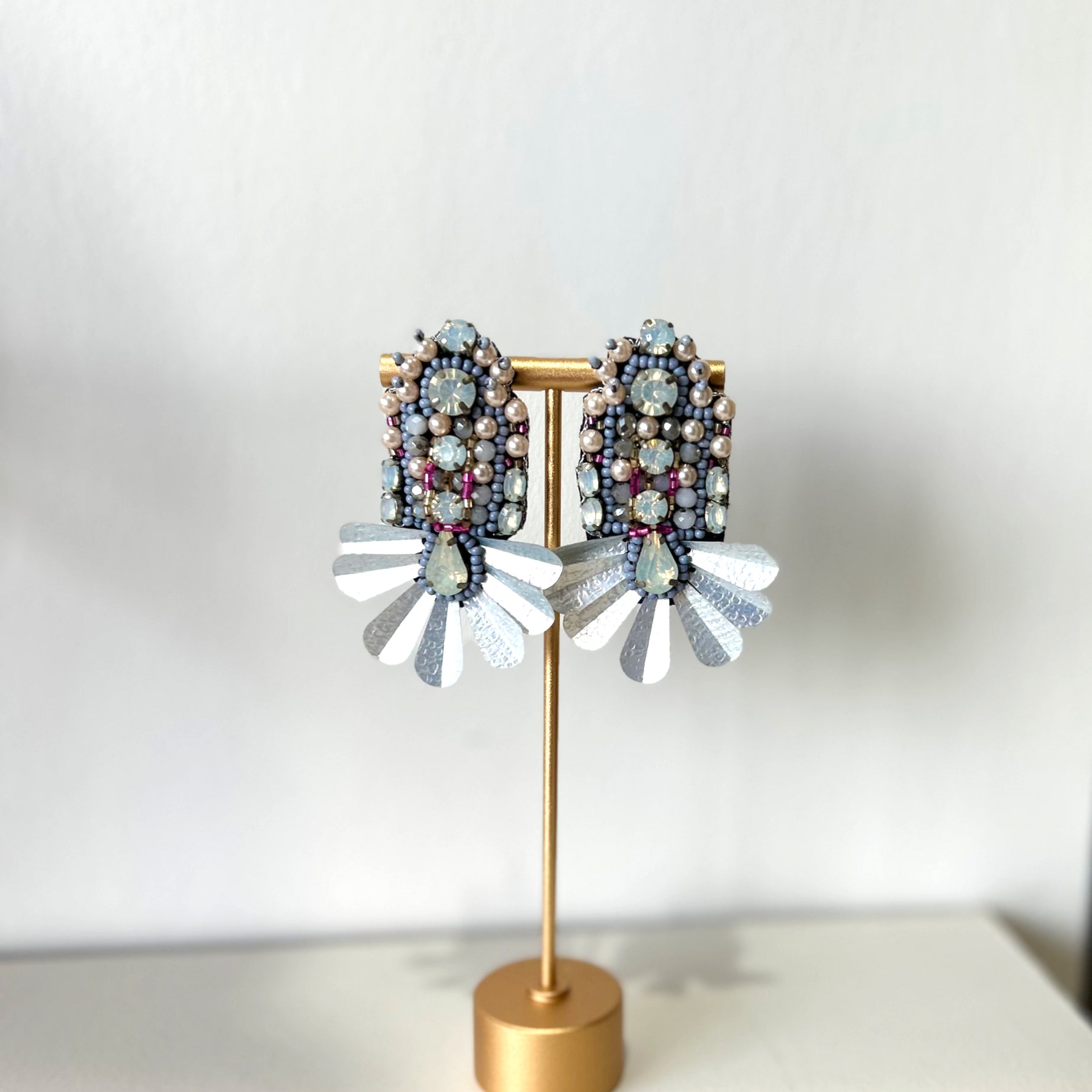 Silver beaded statement earrings