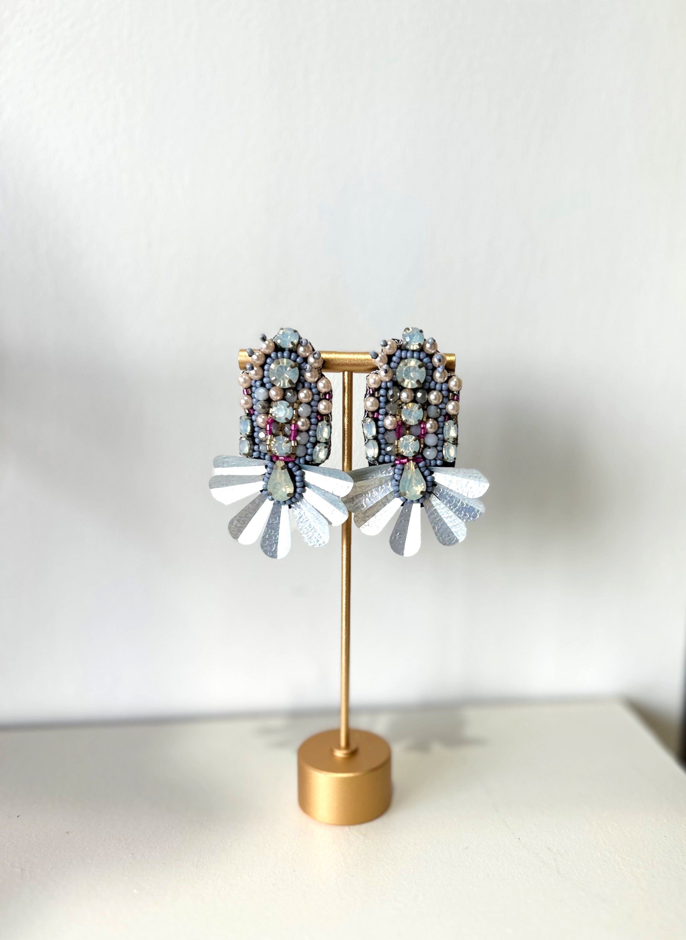 Silver beaded statement earrings