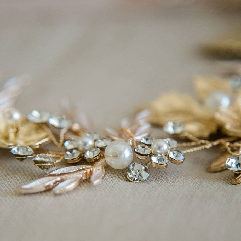 rose gold floral bridal hair vine