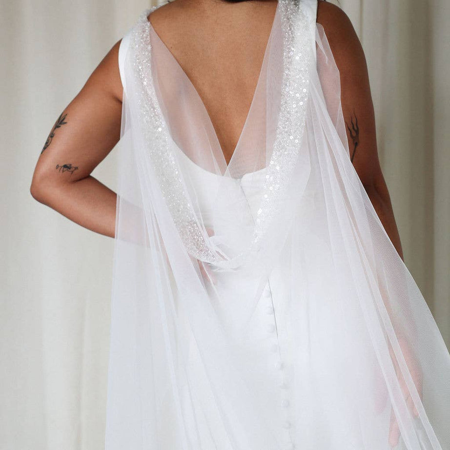 Sheer Ivory sequin bridal cape
