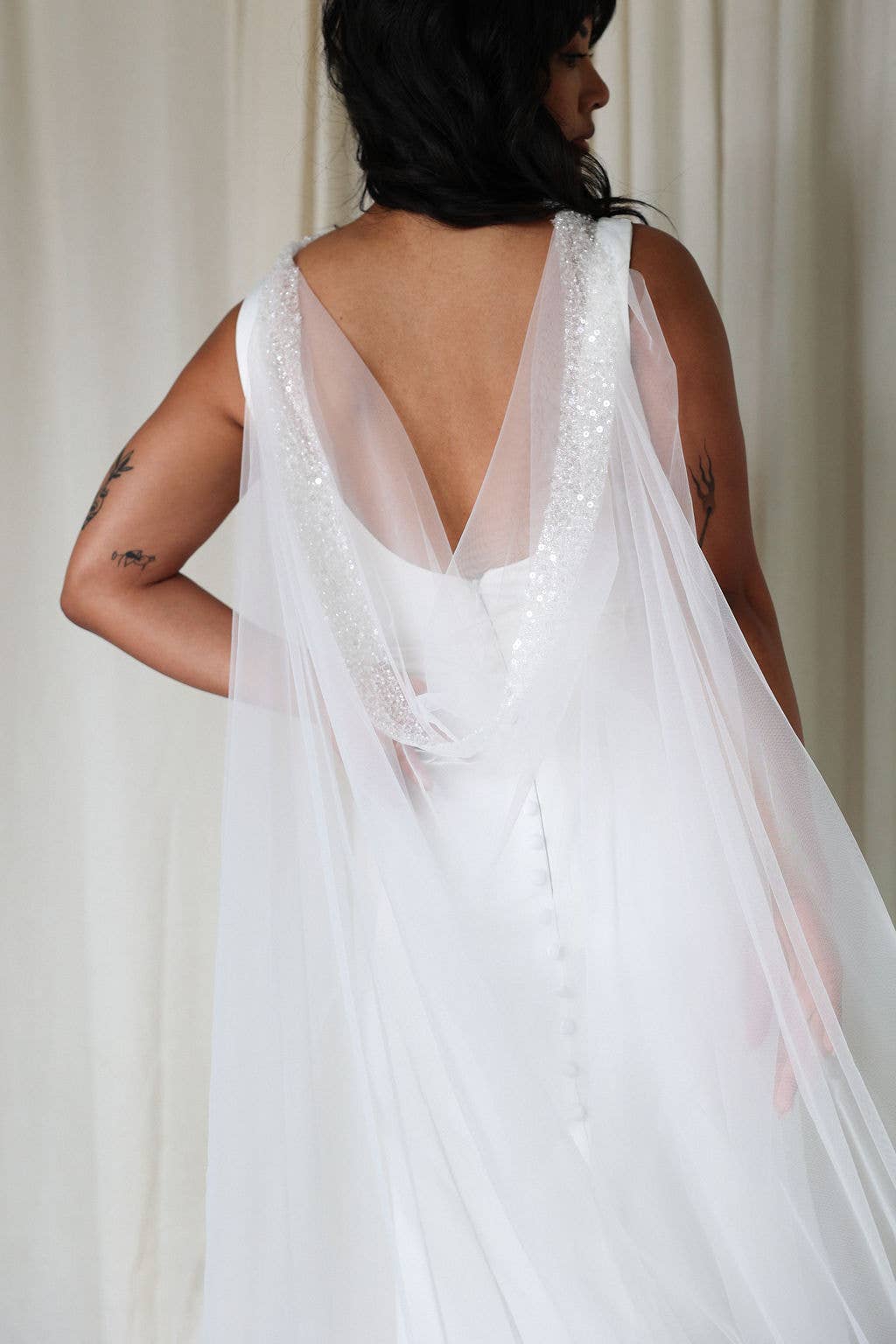 Sheer Ivory sequin bridal cape
