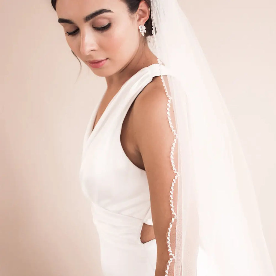 Crystal Scalloped Edge Wedding Veil