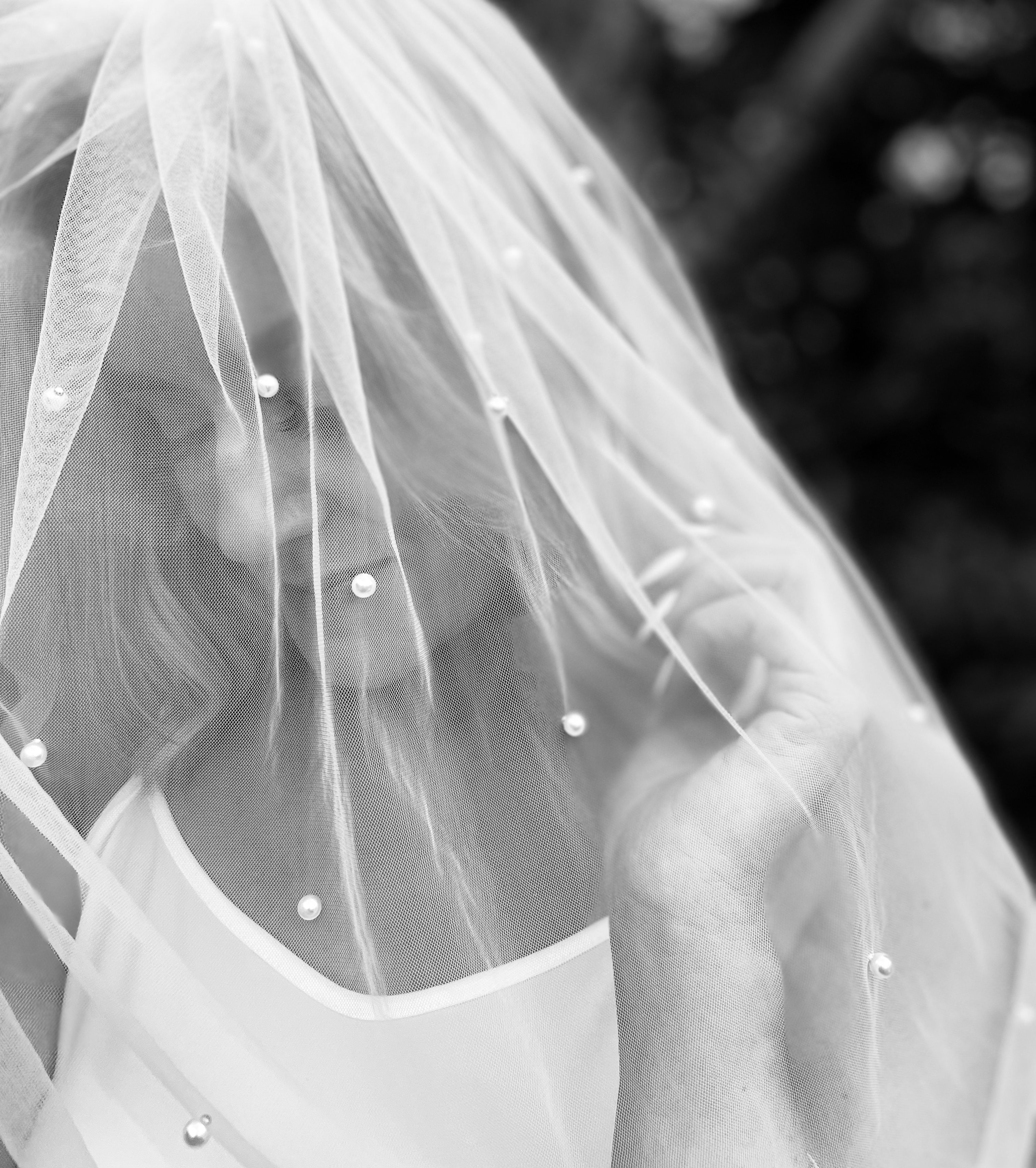 Scattered pearl elbow length veil