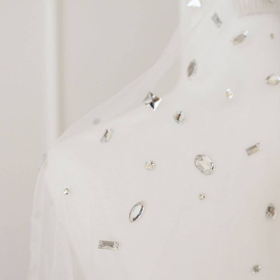 Ivory wedding veil with crystal beads