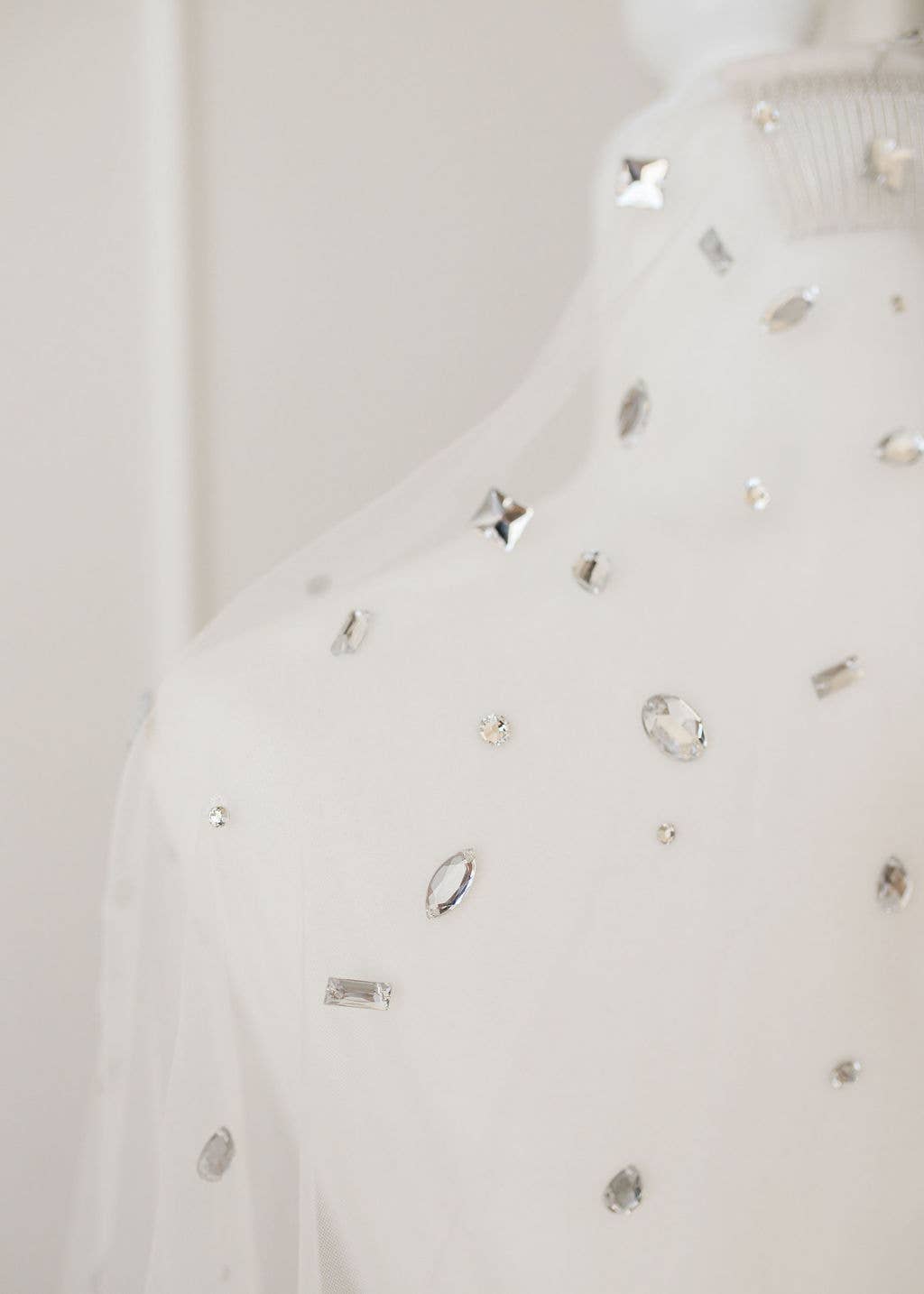 Ivory wedding veil with crystal beads