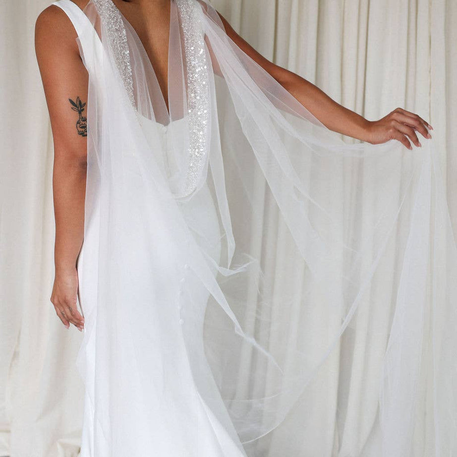 Sheer Ivory sequin bridal cape