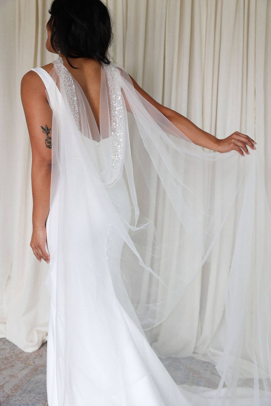 Sheer Ivory sequin bridal cape