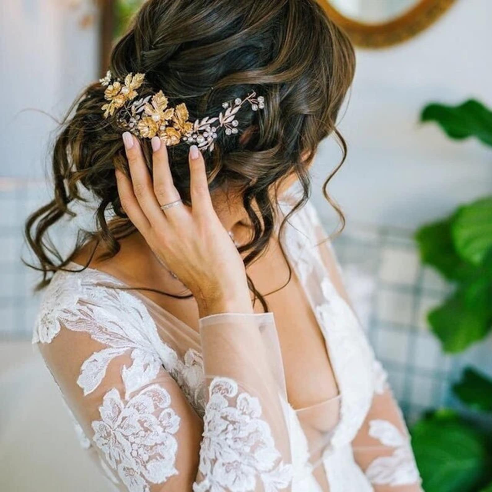 rose gold floral bridal hair vine