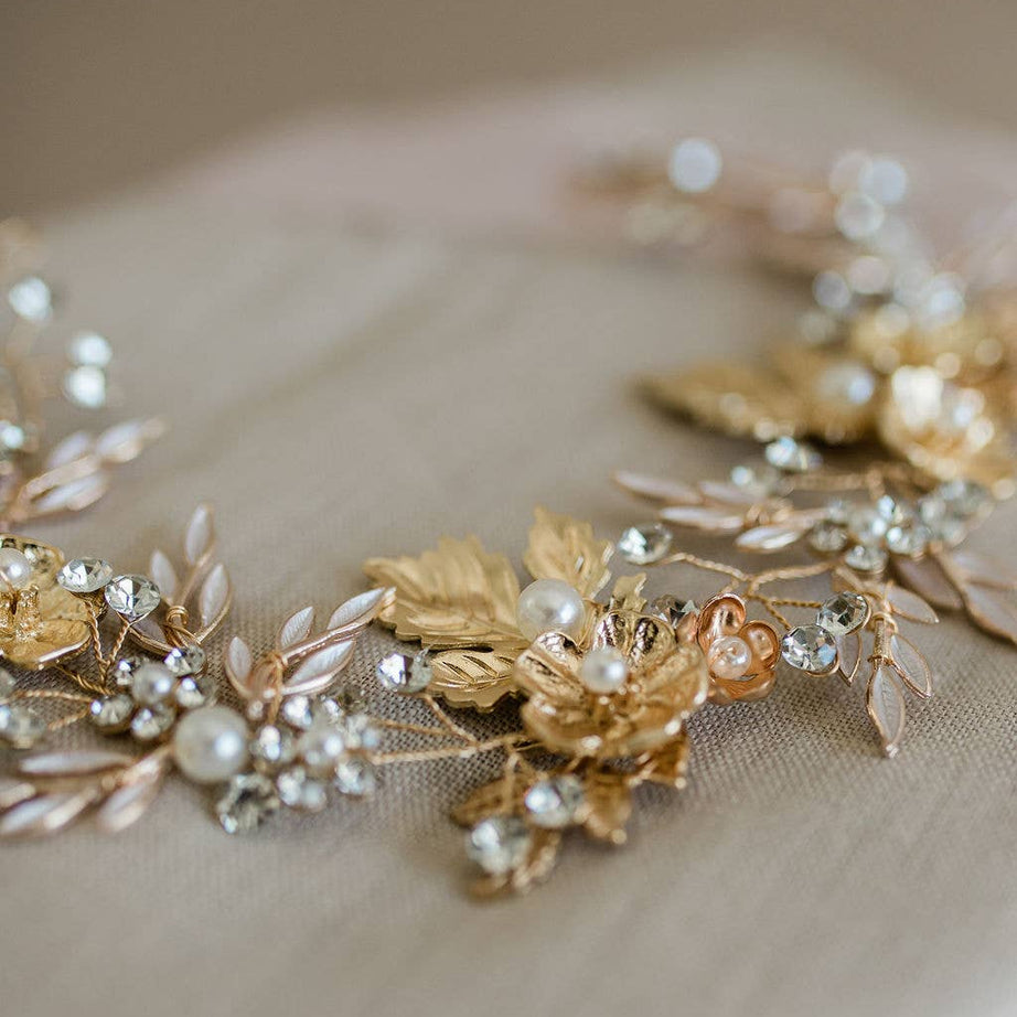 rose gold floral bridal hair vine