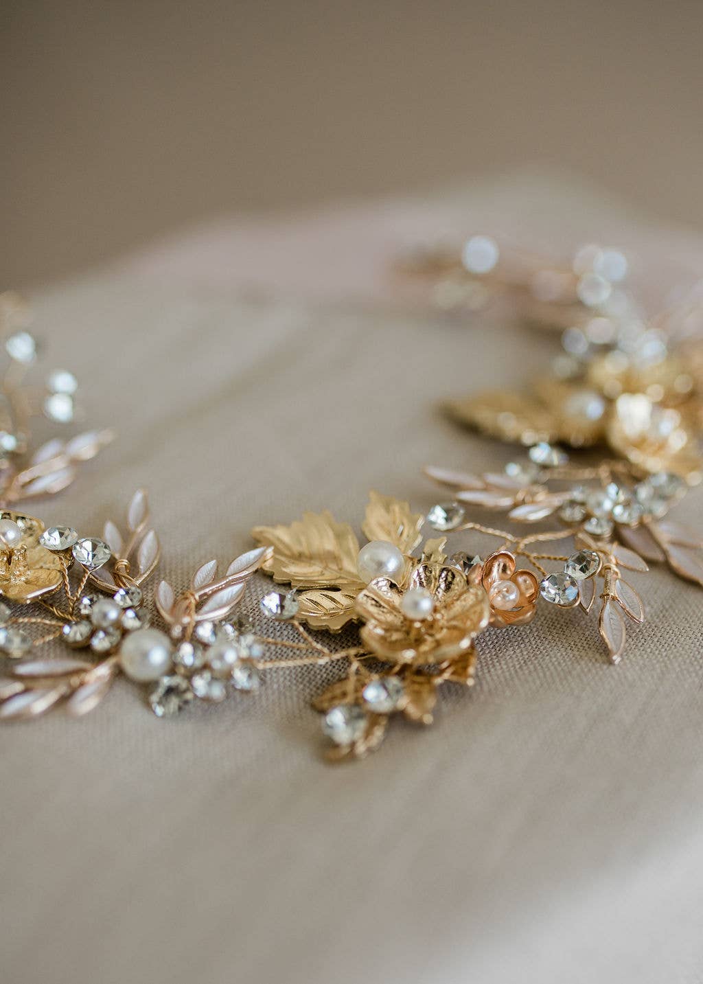 rose gold floral bridal hair vine