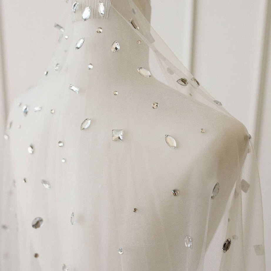 Ivory wedding veil with crystal beads