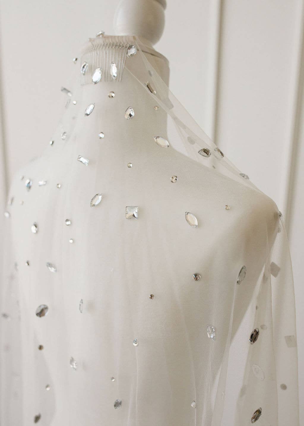 Ivory wedding veil with crystal beads