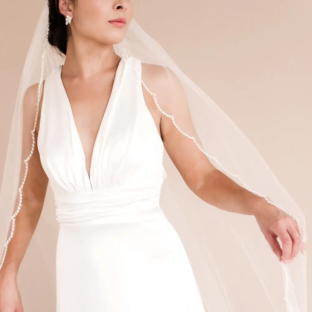 Crystal Scalloped Edge Wedding Veil