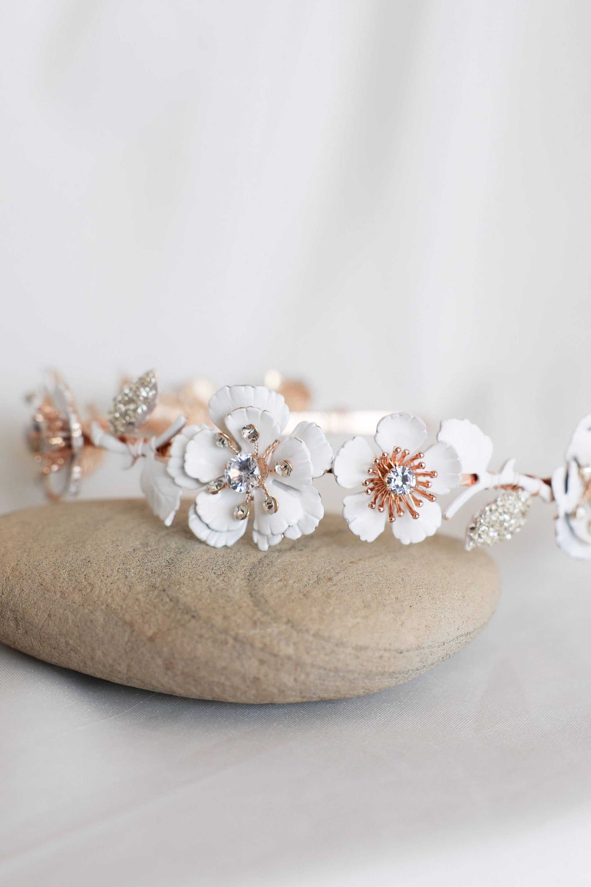 Antique white floral and crystal bridal headband