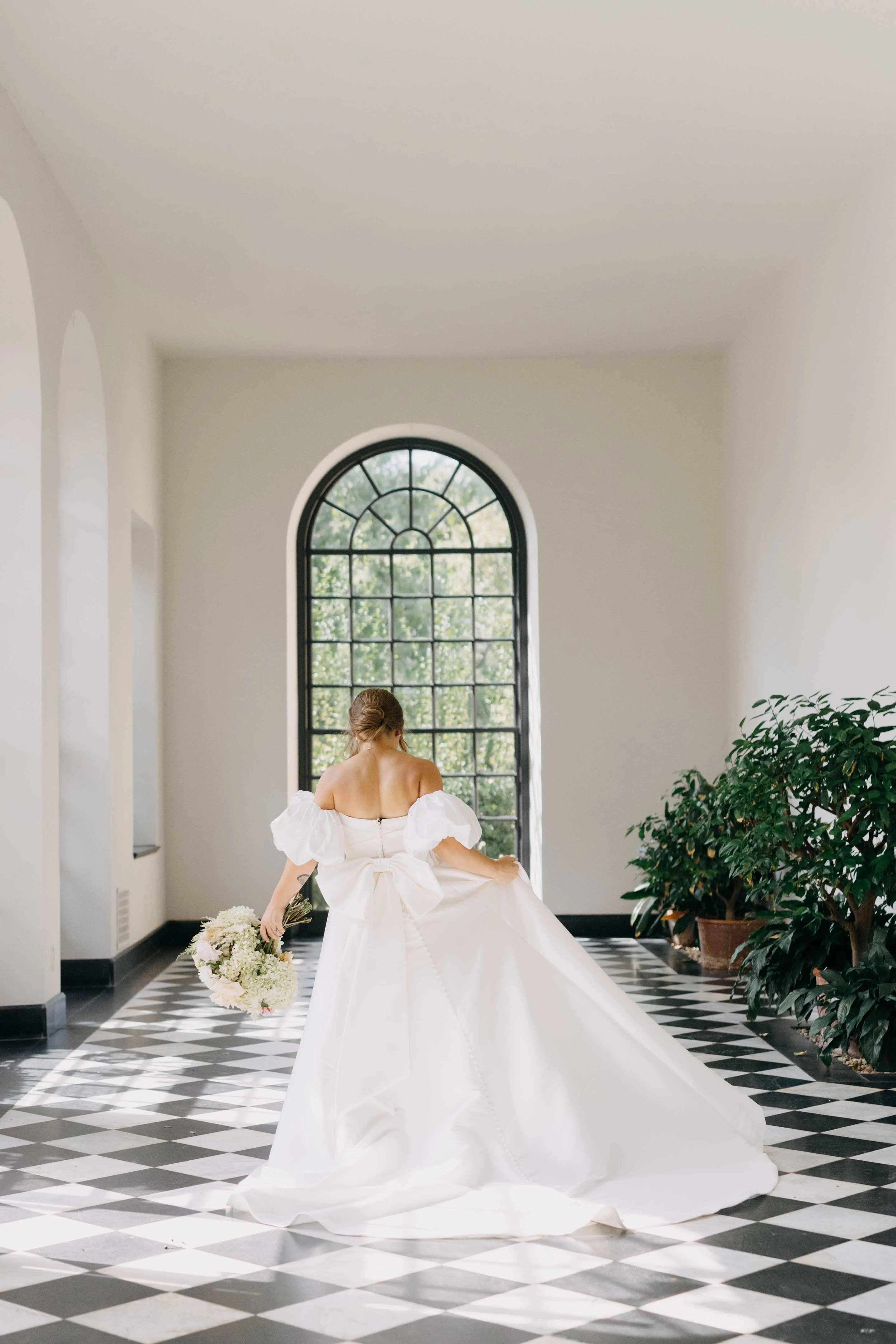 modern ivory satin detachable puff sleeves