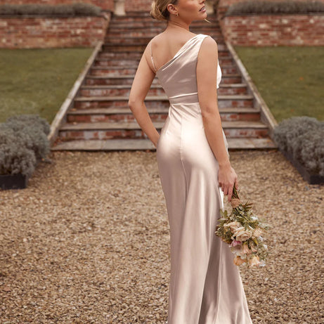 Romy Satin Cowl Neck Bridesmaid Dress – Oyster