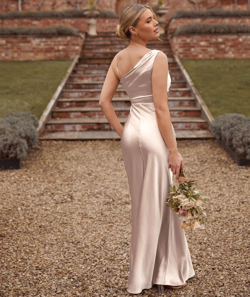 Romy Satin Cowl Neck Bridesmaid Dress – Oyster