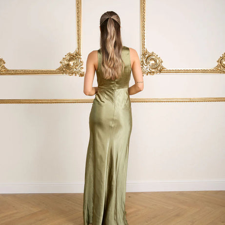 Six Stories Myah Satin Cowl Front Bridesmaid Dress - Moss
