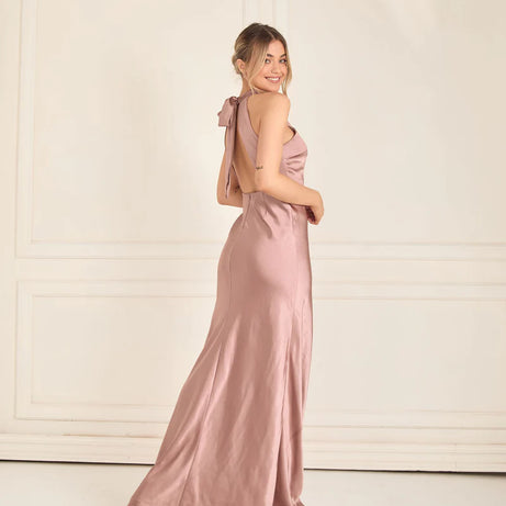 GIGI Halter Neck Satin Bridesmaid Dress - Rose