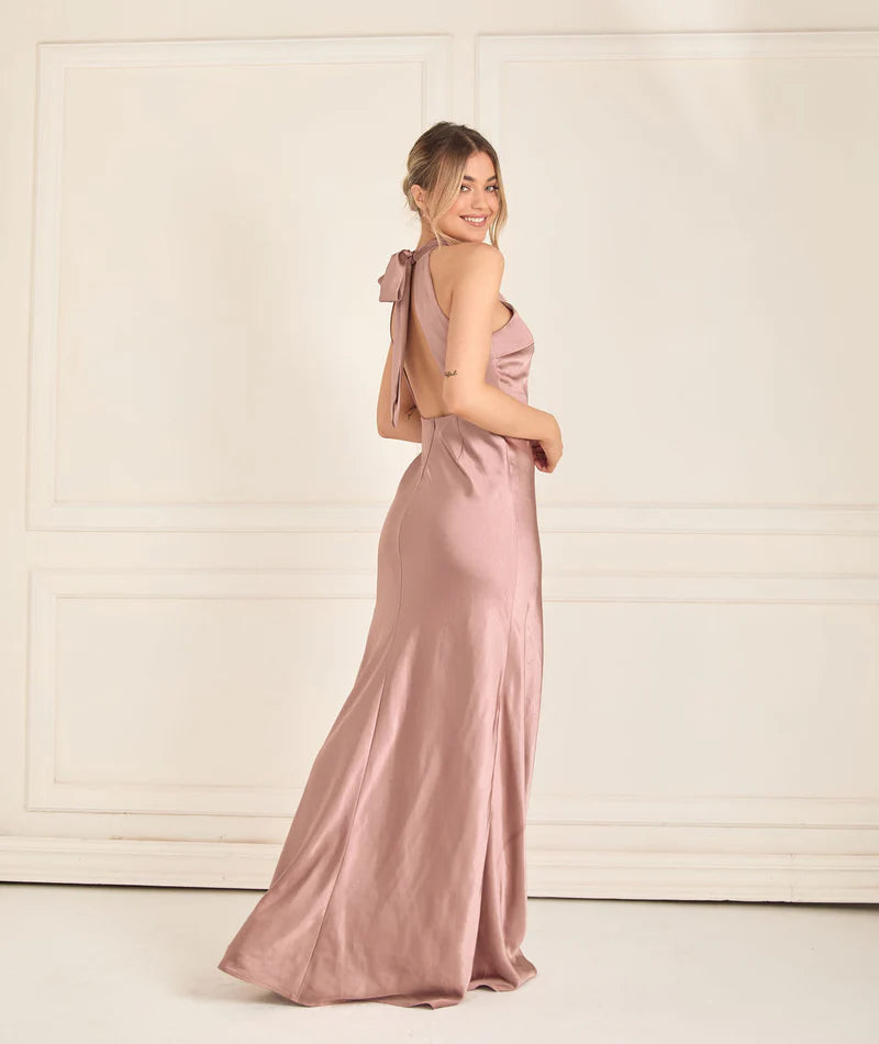 GIGI Halter Neck Satin Bridesmaid Dress - Rose