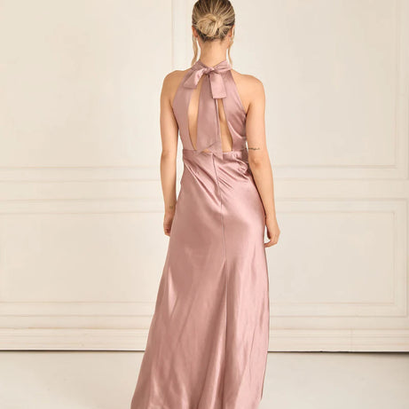 GIGI Halter Neck Satin Bridesmaid Dress - Rose