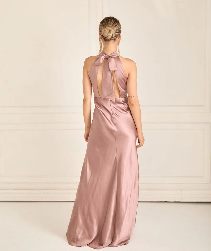 GIGI Halter Neck Satin Bridesmaid Dress - Rose