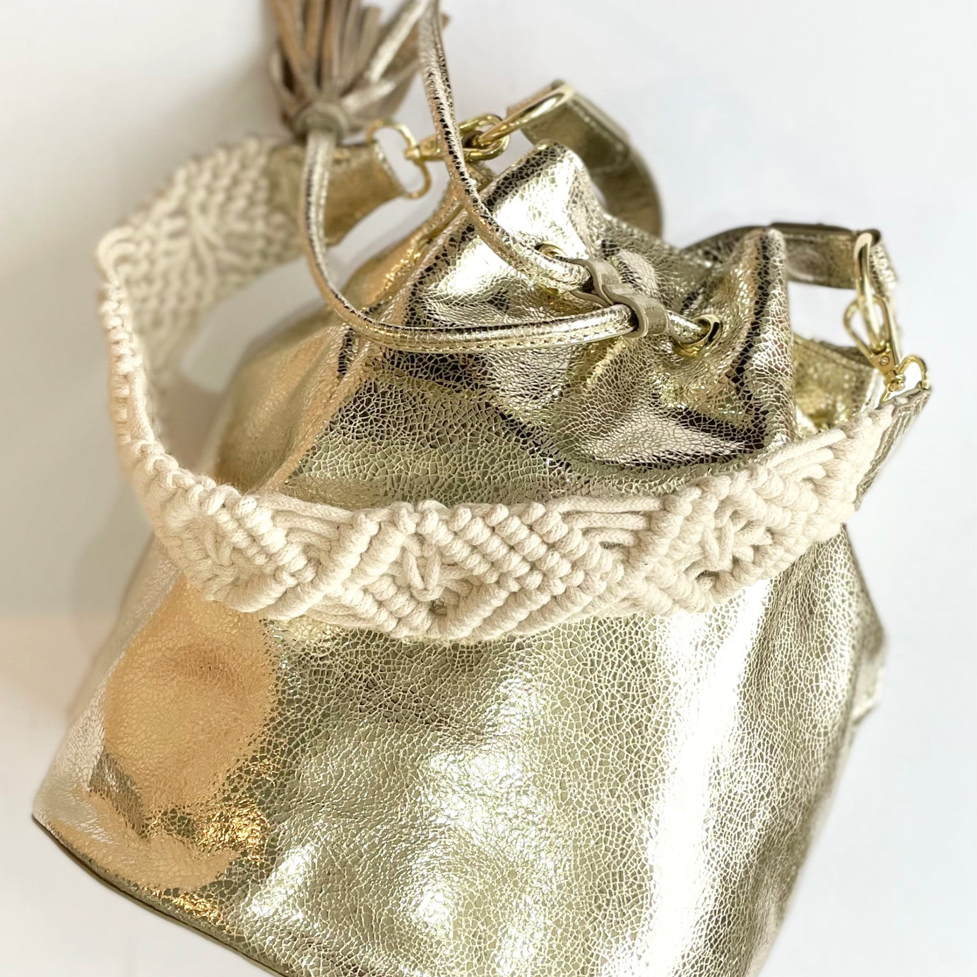 Gold Leather Bucket Bag image 0