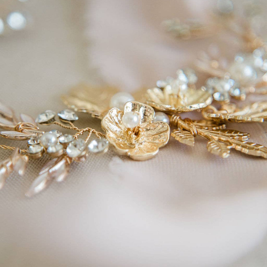 rose gold floral bridal hair vine