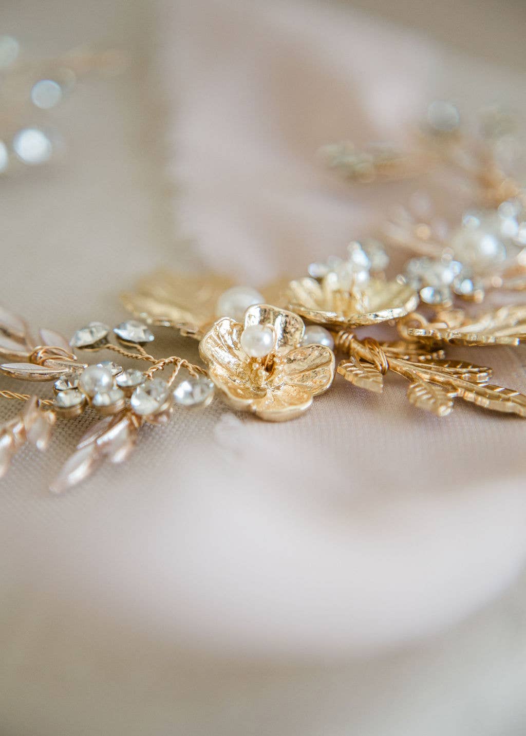 rose gold floral bridal hair vine