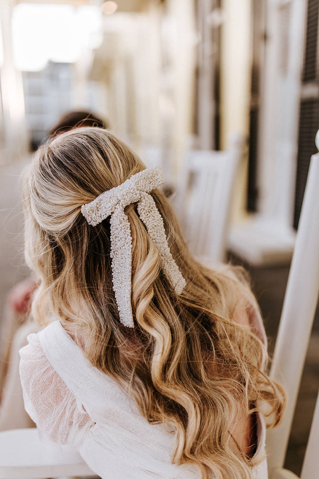 Luxury ivory beaded bridal hair bow
