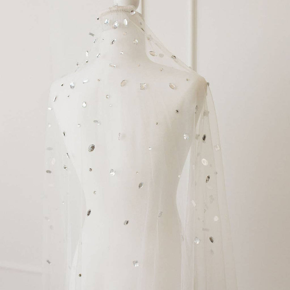 Ivory wedding veil with crystal beads