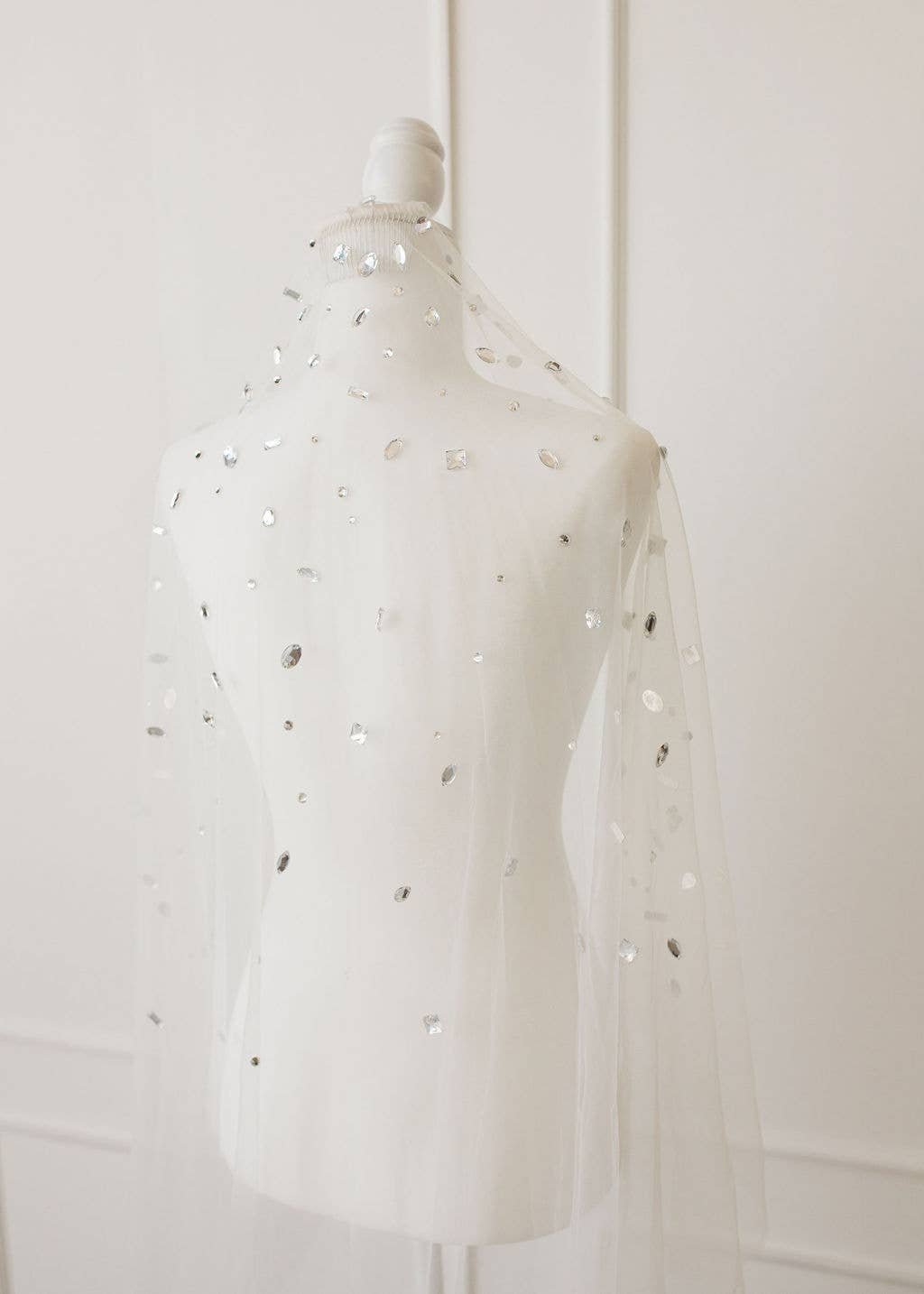 Ivory wedding veil with crystal beads