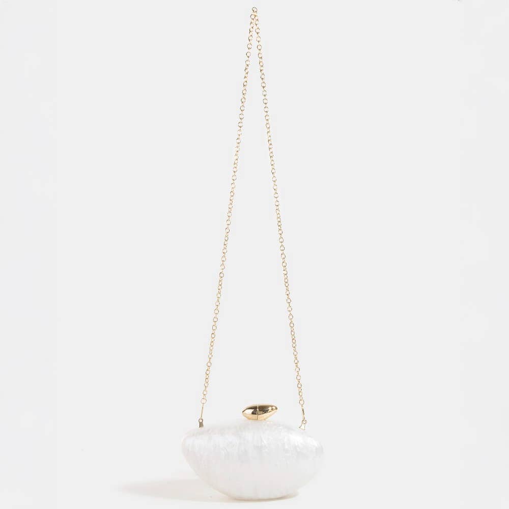 White pearlescent bridal clutch bag  on a white background