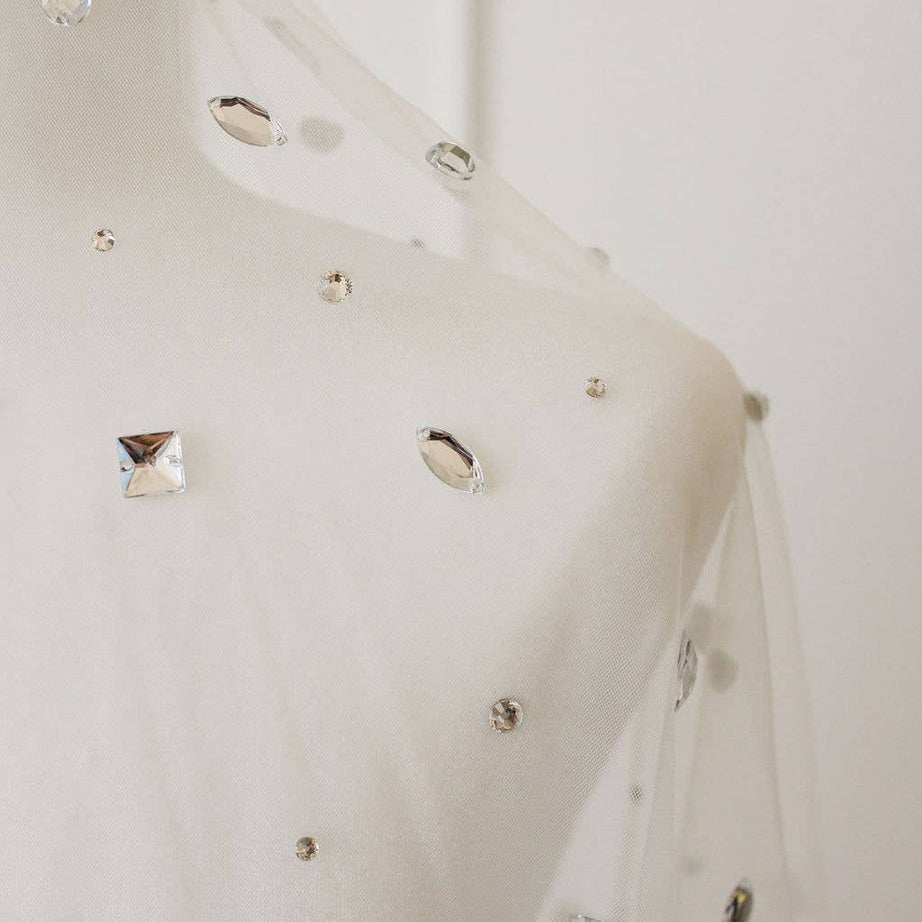 Ivory wedding veil with crystal beads