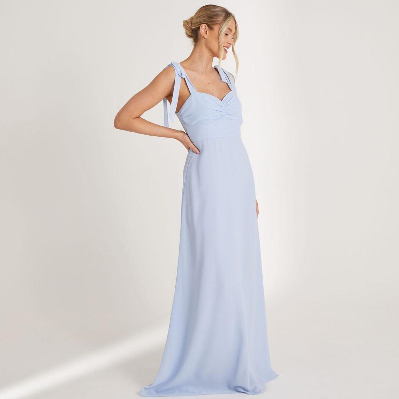 Six stories cornflower blue chiffon bridesmaid dress