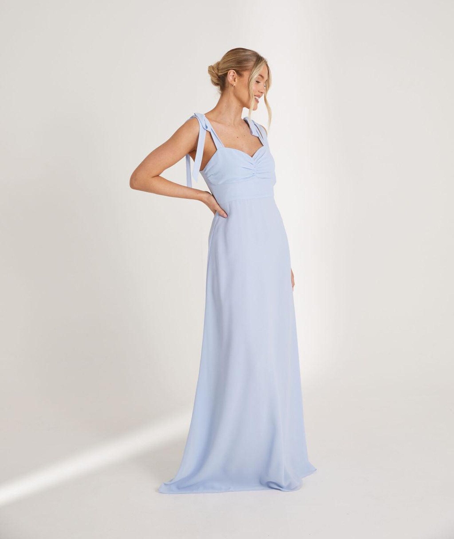Six stories cornflower blue chiffon bridesmaid dress
