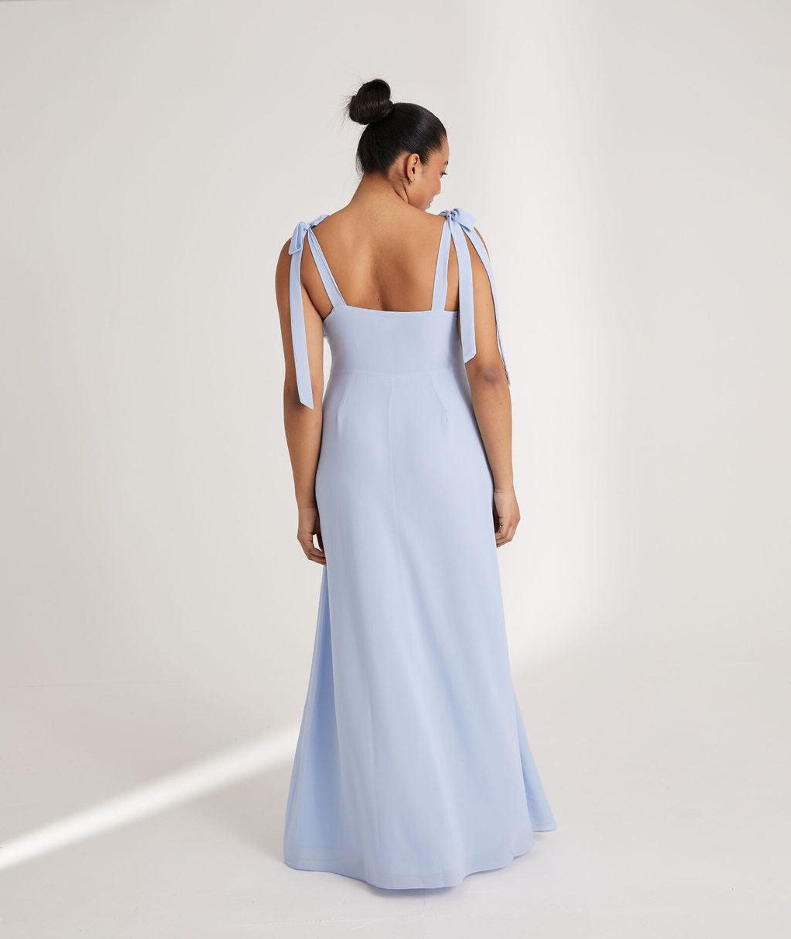 Six stories cornflower blue chiffon bridesmaid dress