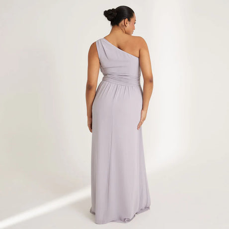 Six stories one shoulder chiffon bridesmaid dress in dusty lilac