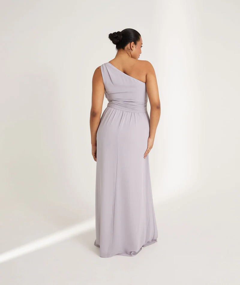 Six stories one shoulder chiffon bridesmaid dress in dusty lilac
