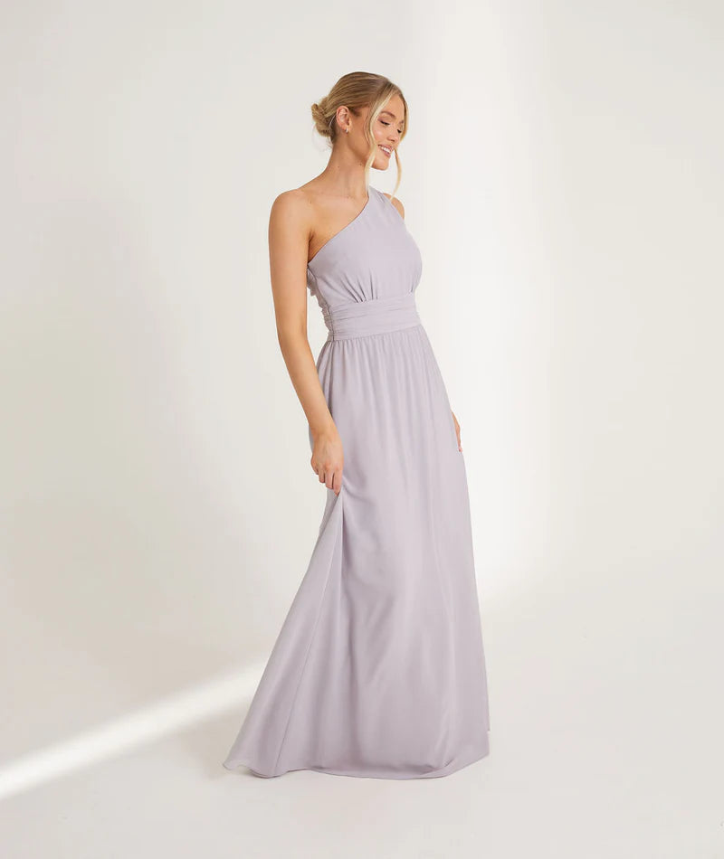Six stories one shoulder chiffon bridesmaid dress in dusty lilac