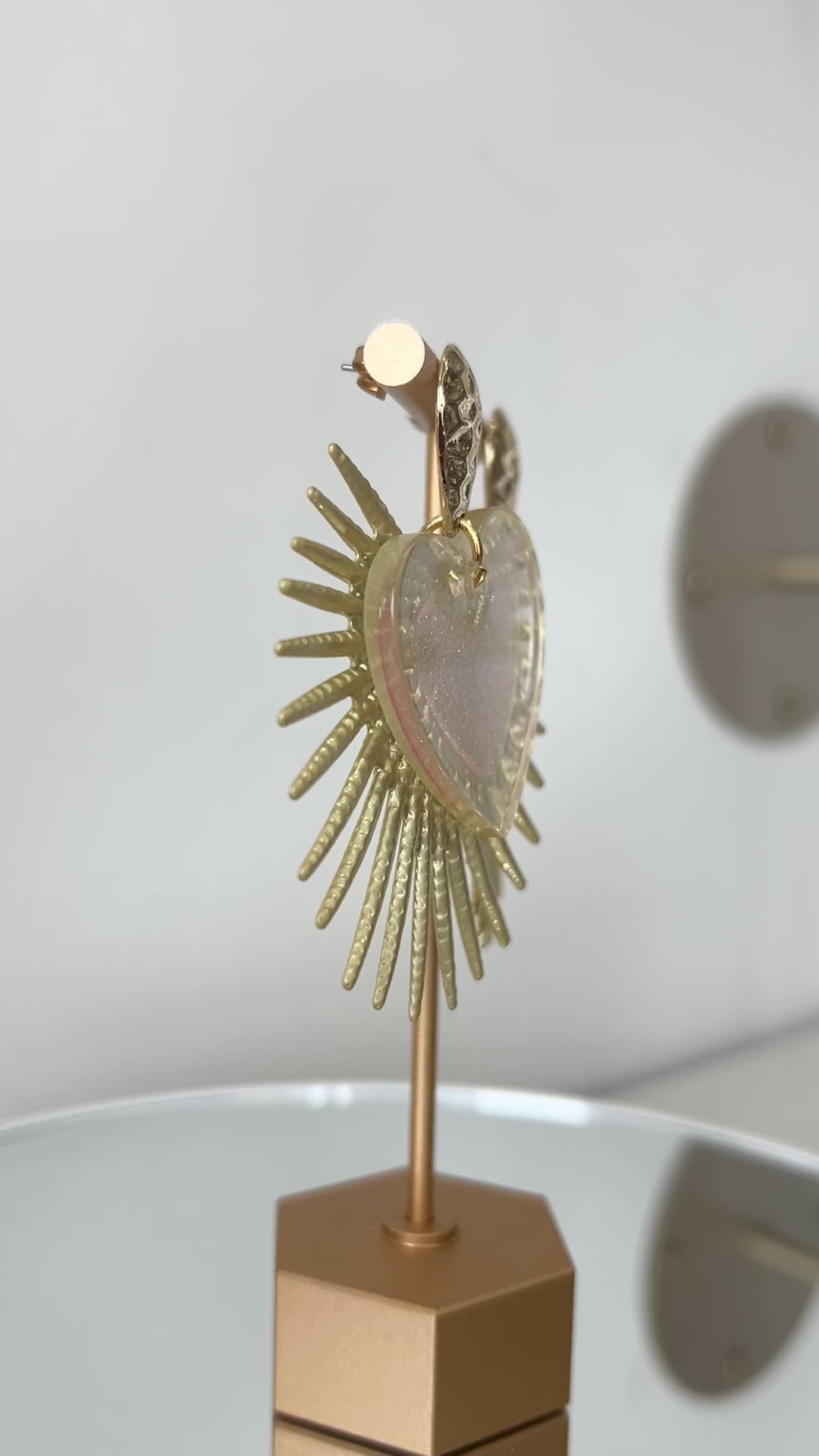 Gold heart shape statement earrings